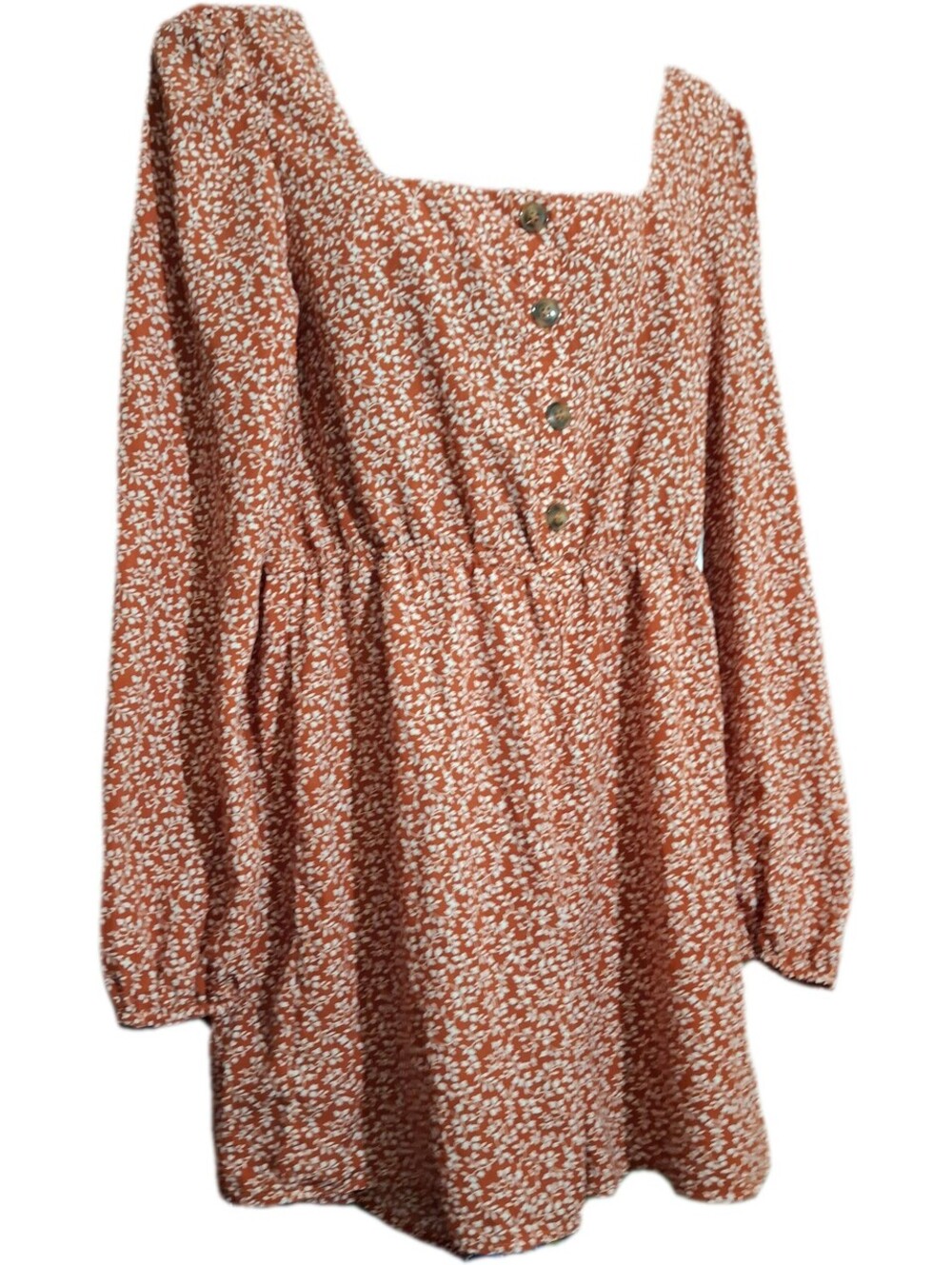 Brown Floral Long Sleeve romper shorts Dress with Button Front